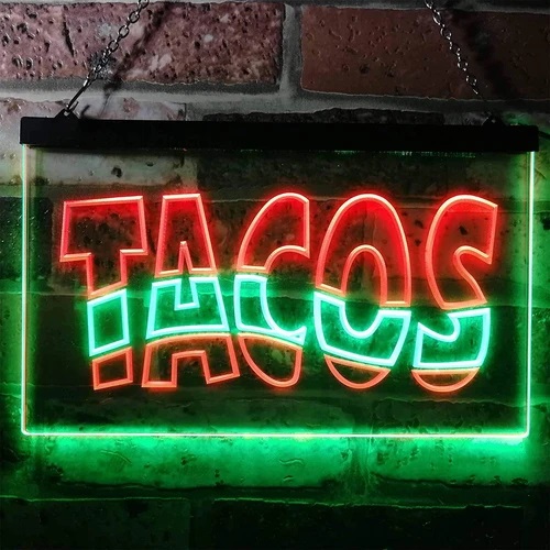 Mexican Restaurant Tacos Dual LED Neon Light Sign